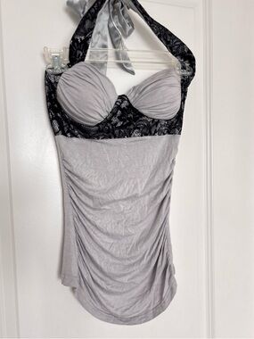 Charlotte Russe Y2K Lace Ruched Halter Black Gray Bustier Style Going Out Top